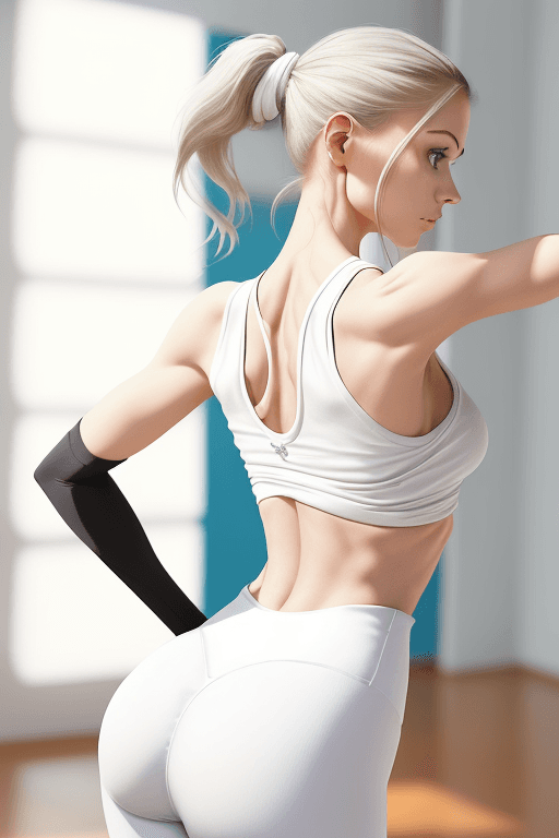 AI generated: skinny white yoga posture, yoga clothes, masterpiece_portrait, ponytail_hairstyle, leaning_forward,(...