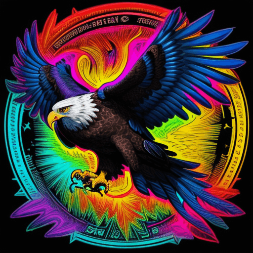 AI generated: psychedelic eagle, neon colors, comic illustration