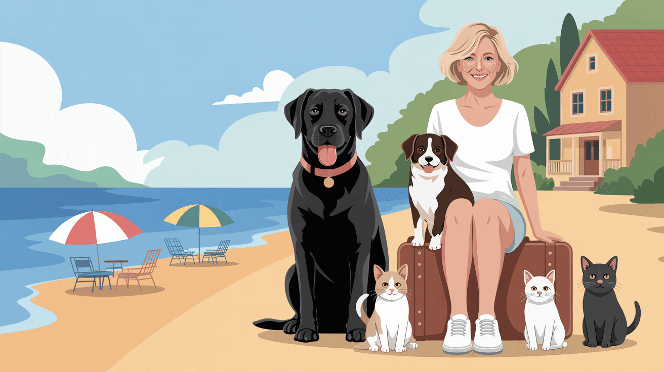 AI generated: create a banner for a youtube channel: On the left side is a beach with a blue sea and umbrellas on ...