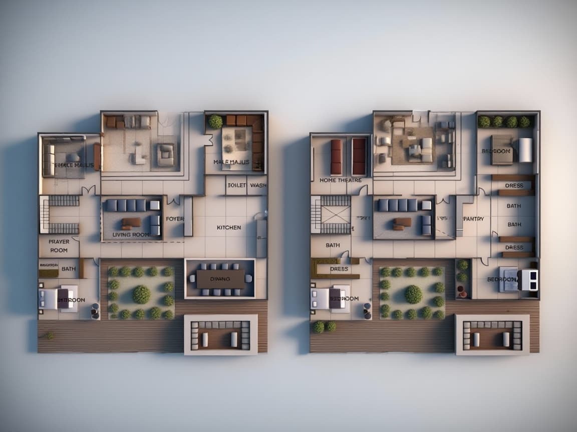 AI generated: general a 3d realistic floor plan for the attached concept layout (ground floor and first floor). Wi...