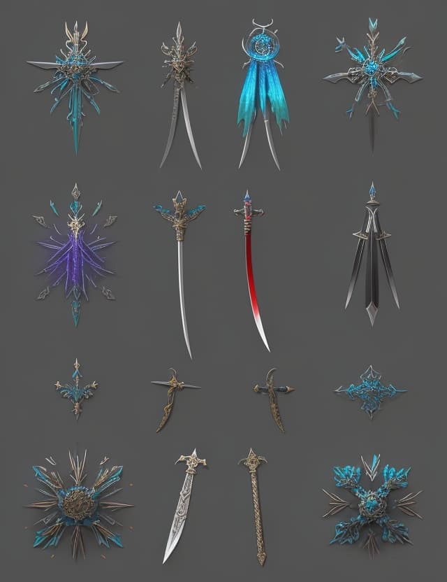 AI generated: swords  items,game set of items,various swords , bright and vivid colorful, 3D rendering, C4D, blend...