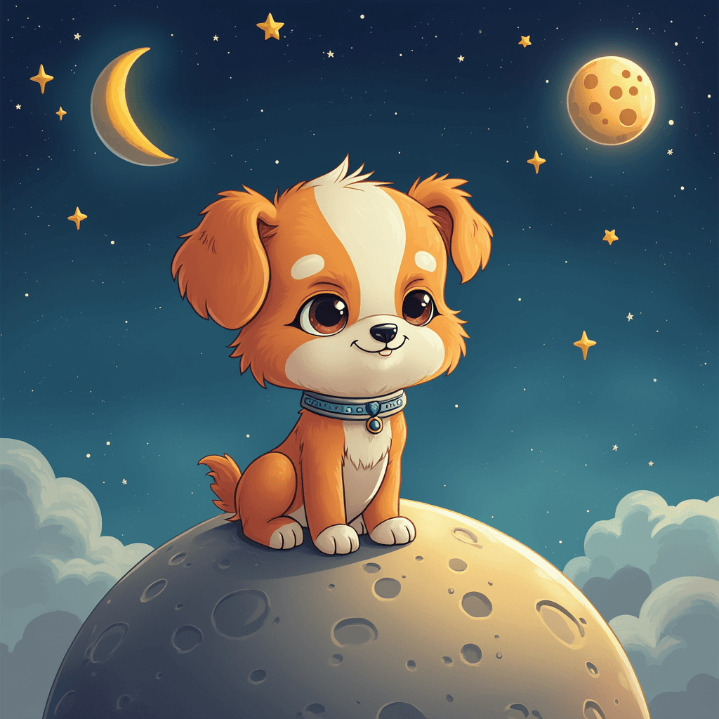AI generated: cute cartoon dog on the moon