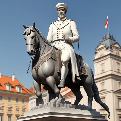 AI generated: Generate an image of Josip Jelacic, a prominent figure in Croatian history, standing heroically on J...