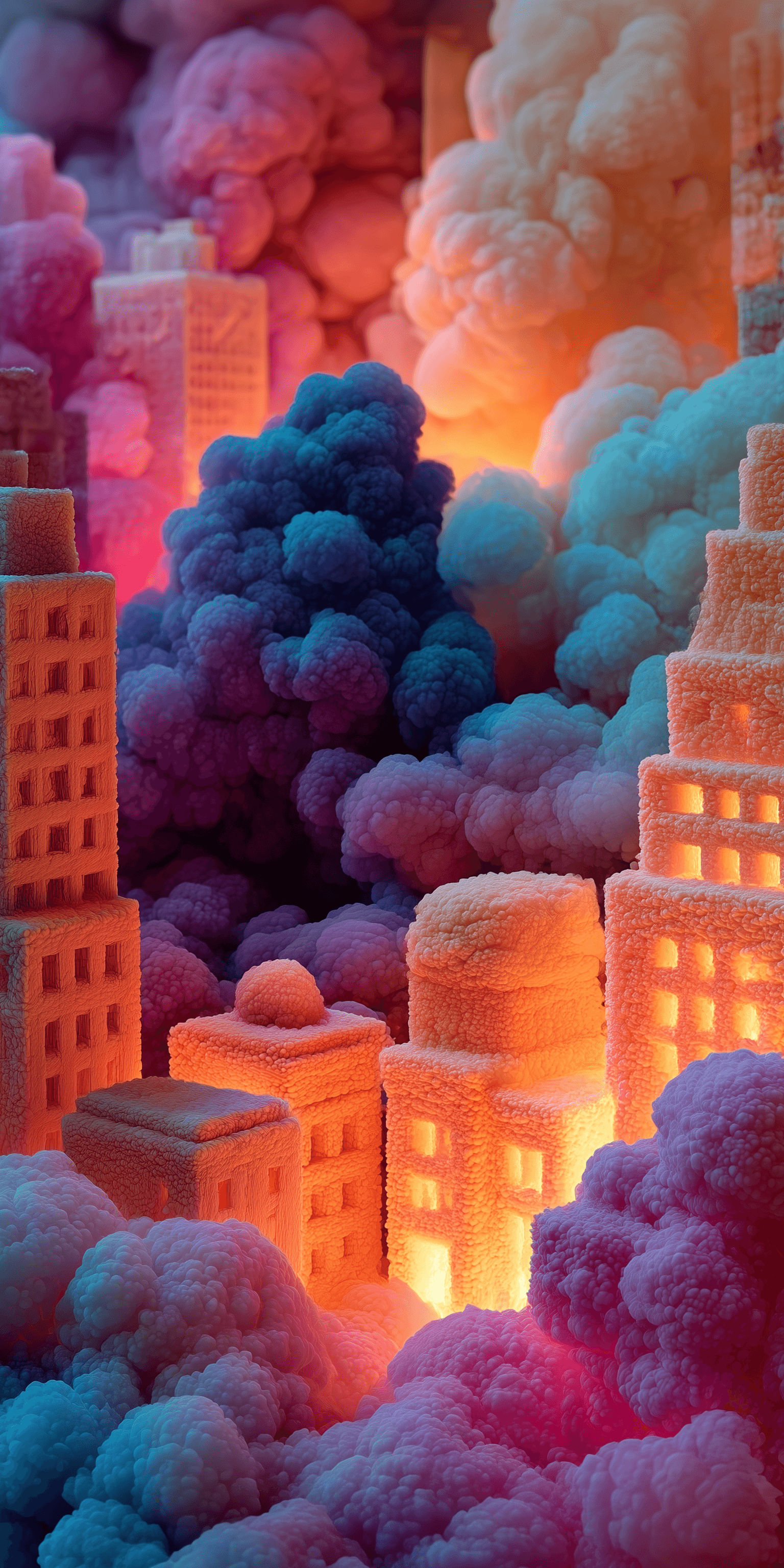 AI generated: The city is made of colorful clouds, with buildings and streets made from marshmallows. The scene in...