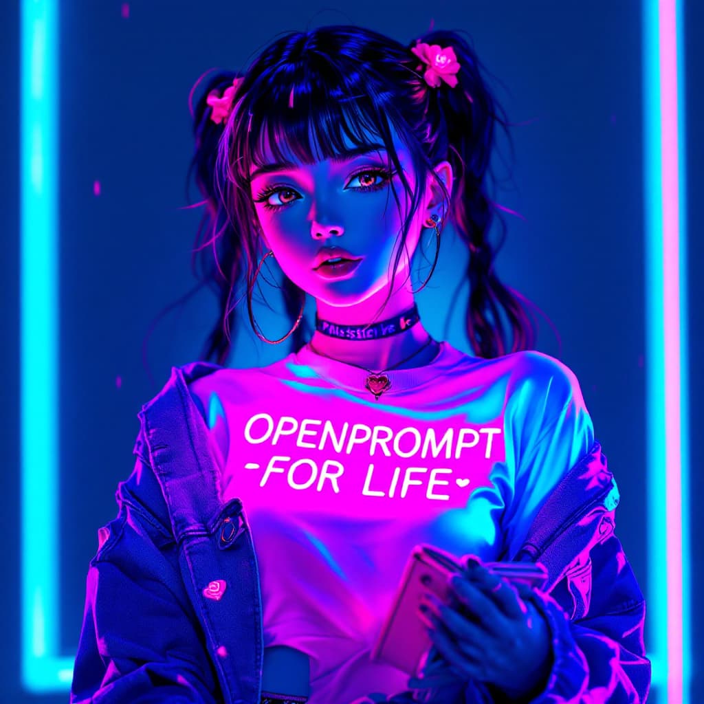 AI generated: A stunning, glowing FLUORECENT neon Anime Female Character that emits an otherworldly luminescence. ...