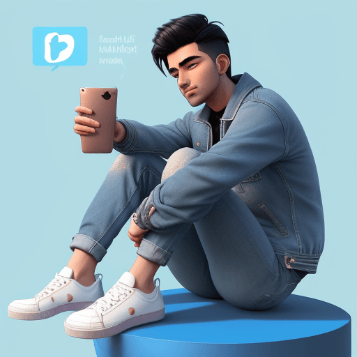AI generated: create 3d illustration  of an animated character sitting casually on top of a social media logo ''in...