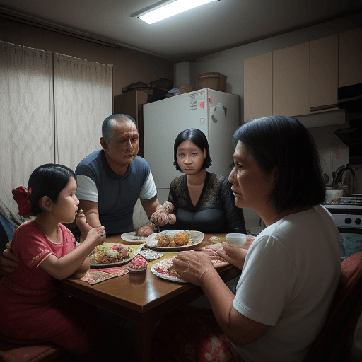 AI generated: Indonesian family photo, 50 year old father, 50 year old mother, 35 year old daughter, 32 year old d...