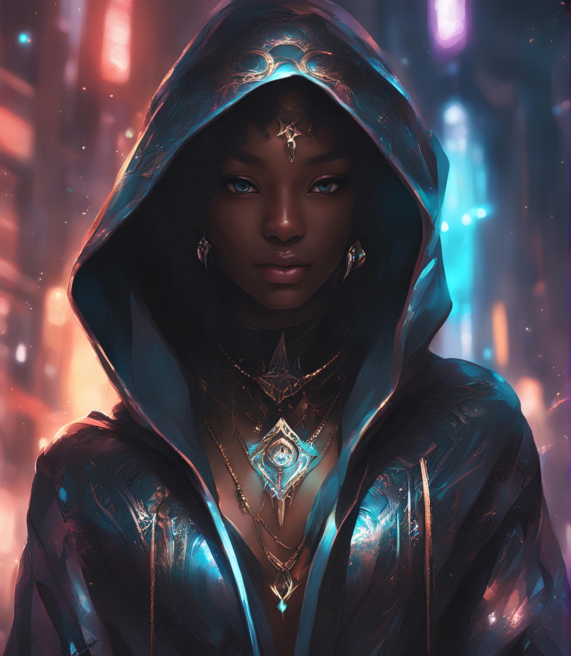 AI generated: a close up of a person wearing a hoodie, digital art, by Ross Tran, afrofuturism, beautiful elf with...