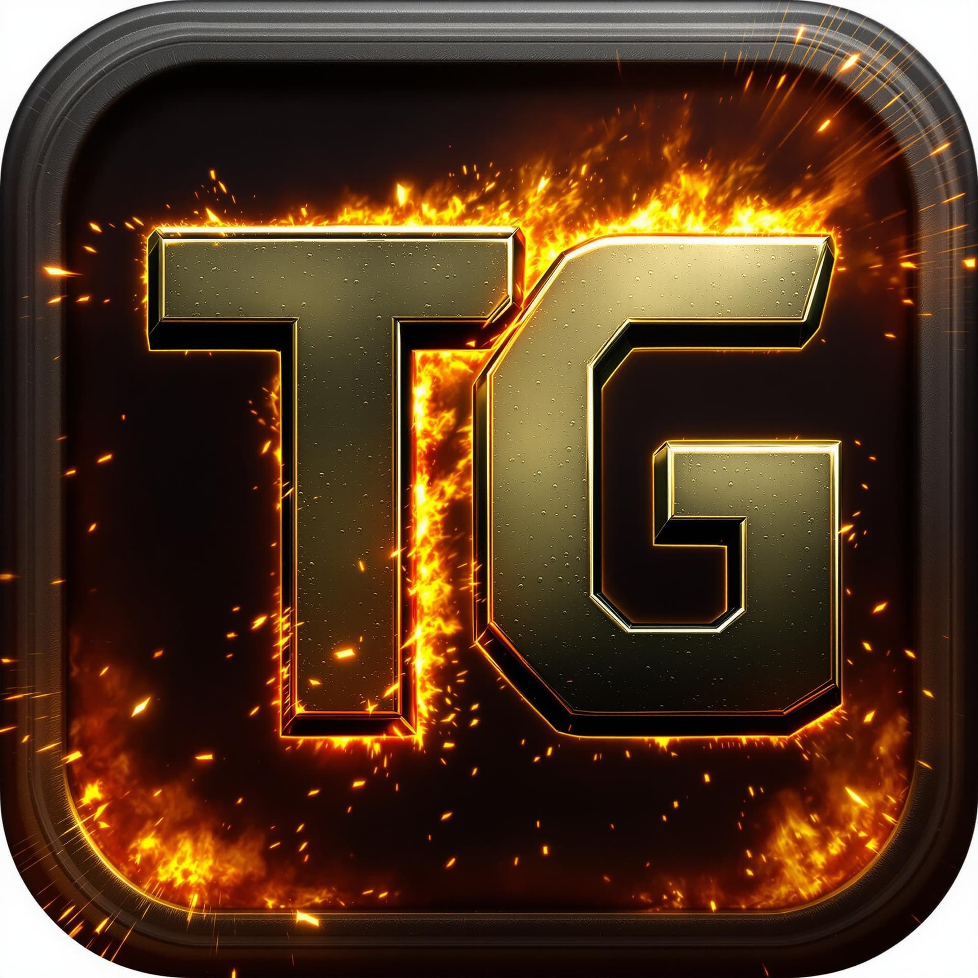 AI generated: Game Icon with letters T and G in a dark military style, background have flashy explosion