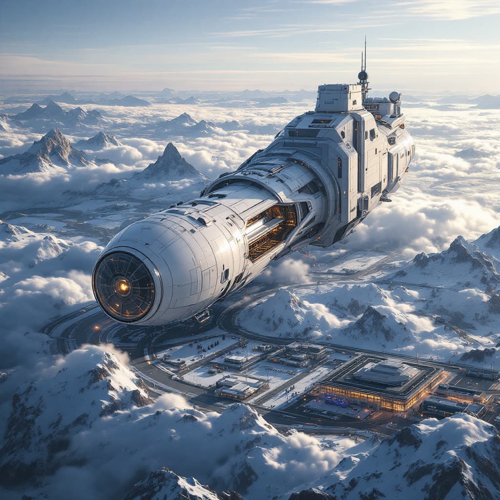 AI generated: huge space craft 2000 peoples full time residents and up to 200 vistors to build space city, esteem ...