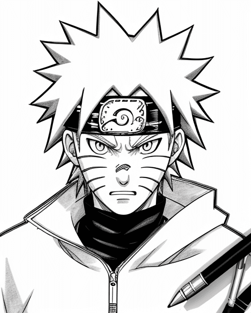 AI generated: face Naruto Uzumaki, illustration line art, anime, manga, pen sketch, pen drawing, inking, black and...