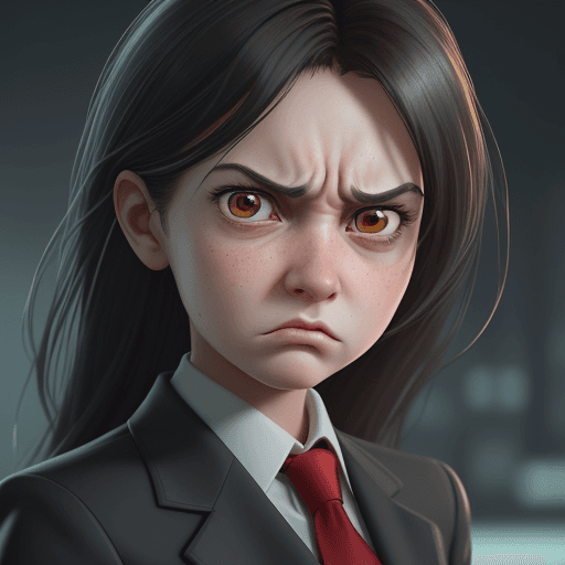 AI generated: a 12 years girl in a business suit with a very angry expression, in the style of unreal engine 5, ca...