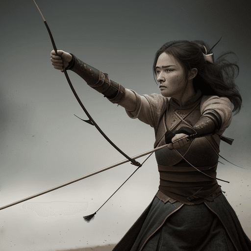 AI generated: women archers with bows, in the style of historical reimagining, cinematic montages, dark & explosiv...