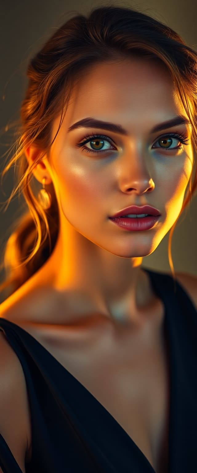 AI generated: Professional photography, fine art, warm, soft aesthetic, dramatic cinematic head and torso portrait...