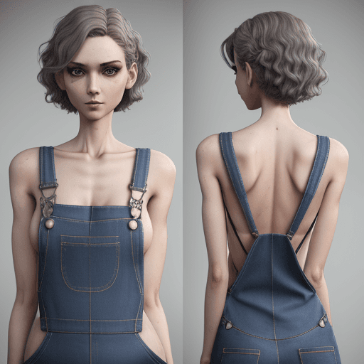 AI generated: slim, slender, looking at viewer, overalls, no bra, sideboob, short hair, wavy hair, (masterpiece) ,...