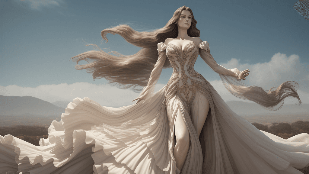 AI generated: A graceful woman stands elegantly in a 3D, realistic Hollywood style, rendered in stunning 8K qualit...