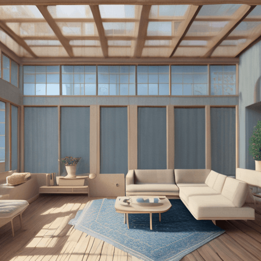 AI generated: High resolution photography interior design, dreamy sunken living room conversation pit, wooden floo...