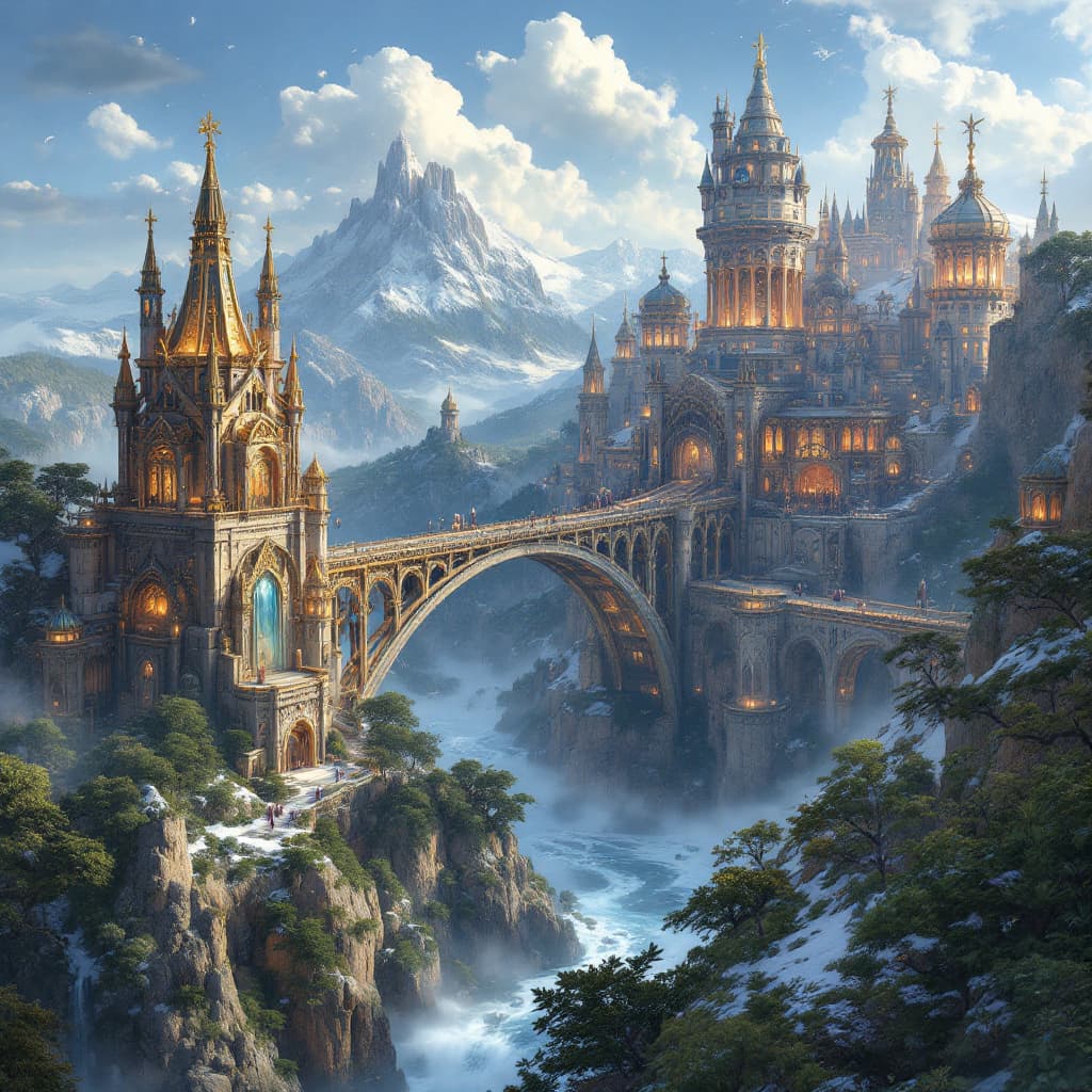 AI generated: Hyper realistic elaborate vision of Asgard, the home of the Æsir gods, including Thor and Odin. It's...