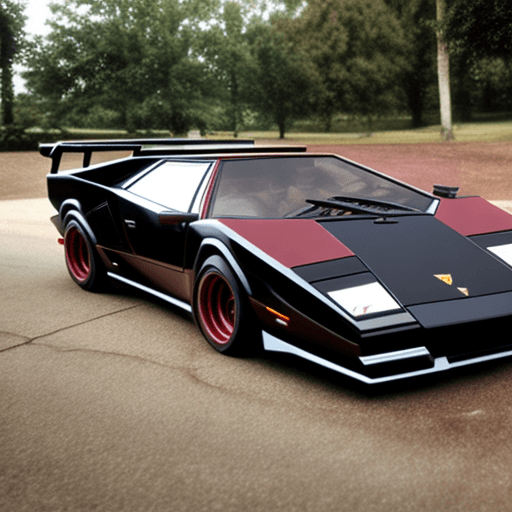 AI generated: realistic picture of lowered dark red lamborghini countach