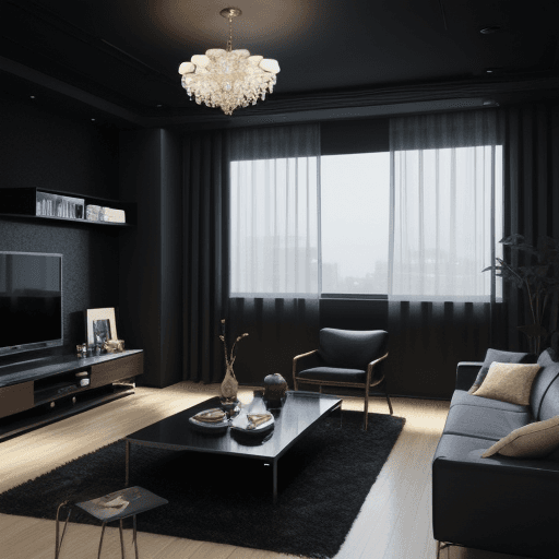 AI generated: dark anime living room background 