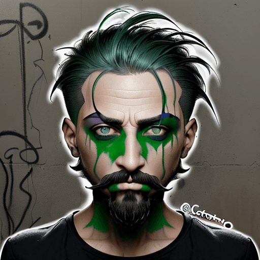 AI generated: Un hombre con pelo corto rizado de color castaño oscuro, ojos de color verde, labio inferior de la b...