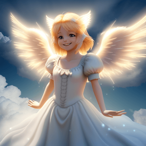 AI generated: angel with luminous wings smiling,8k,clouds,3d