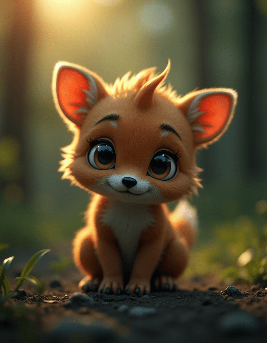AI generated: Medium shot, Adorable creature with big reflective eyes, moody lighting, best quality, full body por...