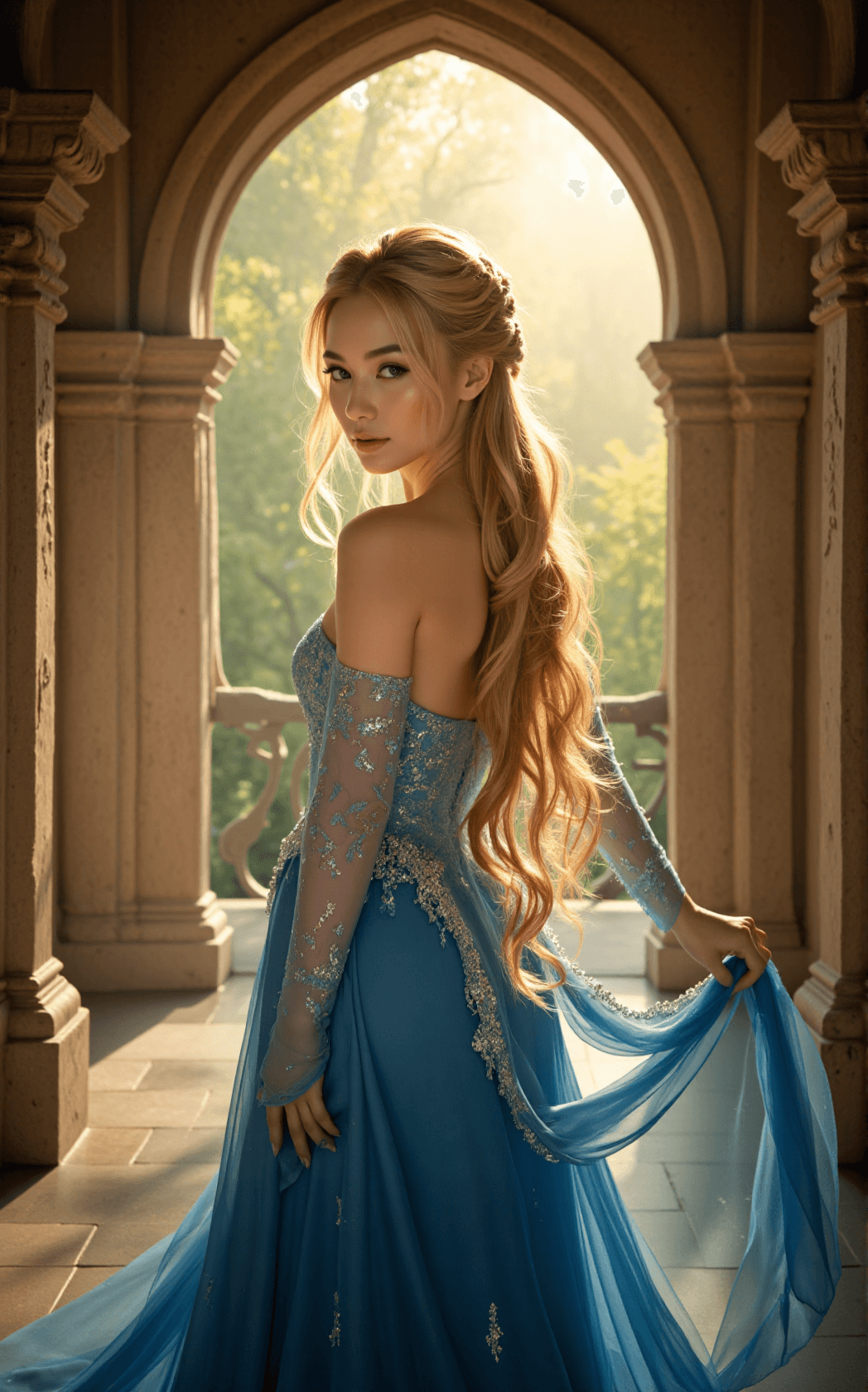AI generated: In the rich, saturated tones of a 1980s cinematic photograph, a breathtaking Asian actress stands as...