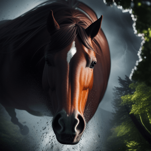 AI generated: Hyper realistic photo of the eye of a horse, in flight, galloping through a forest in a storm.