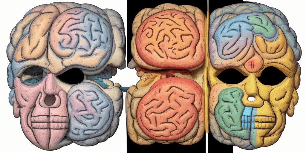 AI generated: Expressionist human brain presentation with left side being logical and mathematical side, and right...
