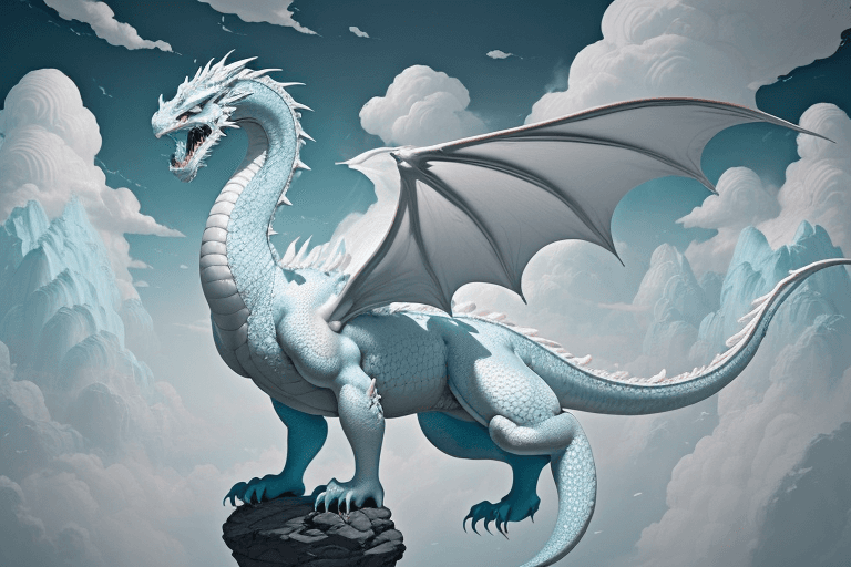 AI generated: white clouded dragon wallpaper the fantasy, in the style of fang lijun, gray and cyan, filip hodas, ...
