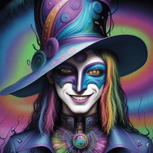 AI generated: Mistic magician with hat in psychedelic mode,hat details, made entirely of professional oil watercol...
