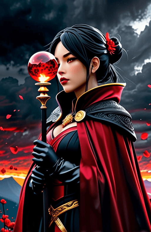 AI generated: perfect face, photo realism. The image features a (beautiful, powerful realistic female anime figure...