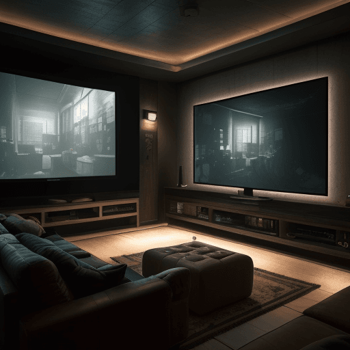 AI generated: Photo of a ultra realistic  architectural interior gaming and bar room in a house , warm lights,wall...