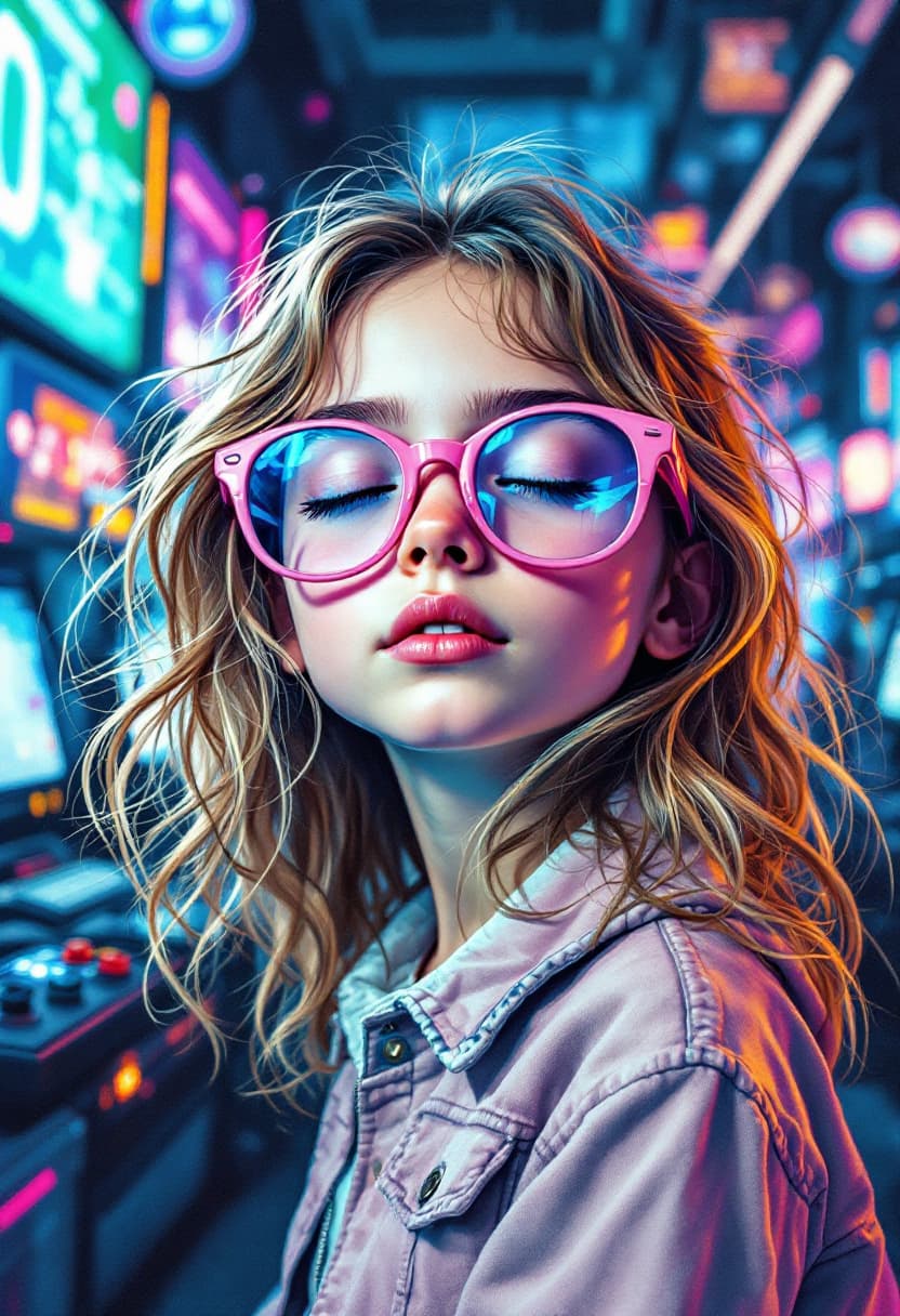 AI generated: a drawing of a beautiful 5 years old girl, with brown, blonde and slightly curly hair, with her eyes...