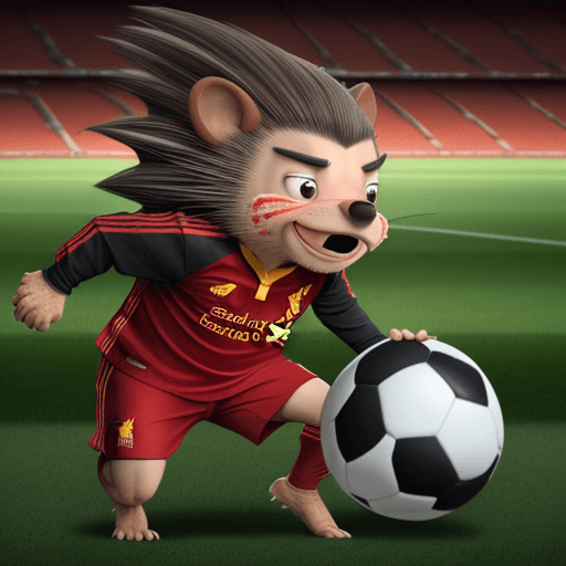 AI generated: A man Darwin Nunez as a porcupine, human face, soccer, liverpool, football field, porcupine body