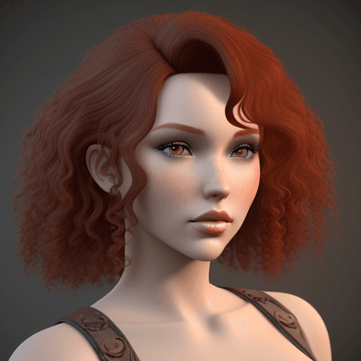AI generated: a model with curly red hair, in the style of daz3d, close-up, hazy, wavy, brown, tondo, ferrania p30...