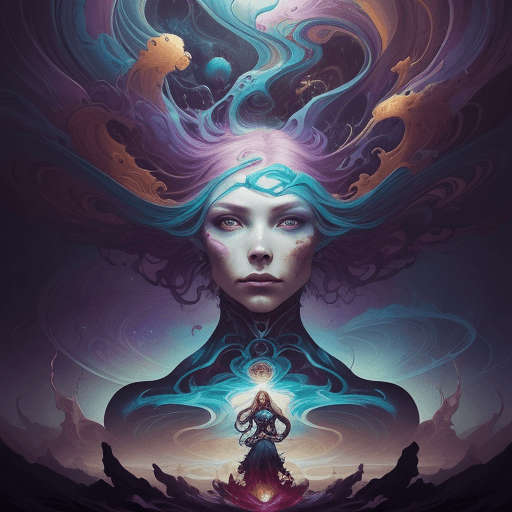 AI generated: a surreal picture with a woman's head in it, in the style of swirling colors, aleksi briclot, cosmic...