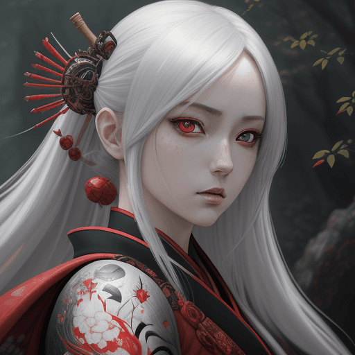 AI generated: Female painting, fantasy, japan, anime, in the style of realistic hyper-detailed rendering, dark whi...