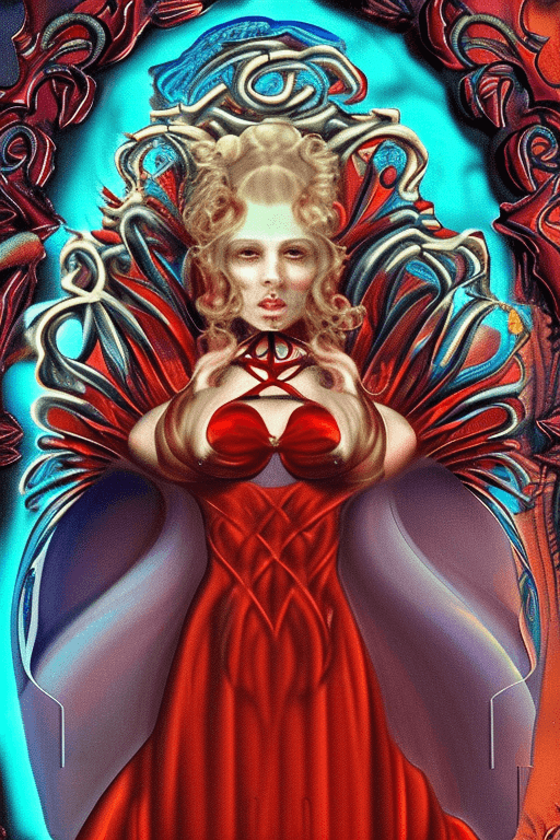 AI generated: blonde girl in a cosmic dress,  ornate, rococo, grotesque, zbrush art, majestic, organics, silver fi...
