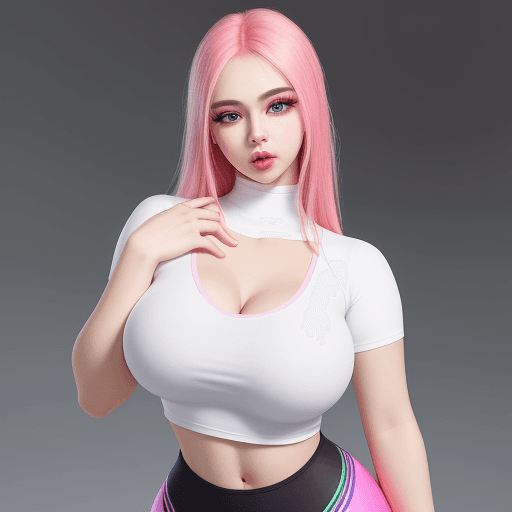 AI generated: very beautiful e girl in bright leggings, white short top, charismatic personality, professional pho...