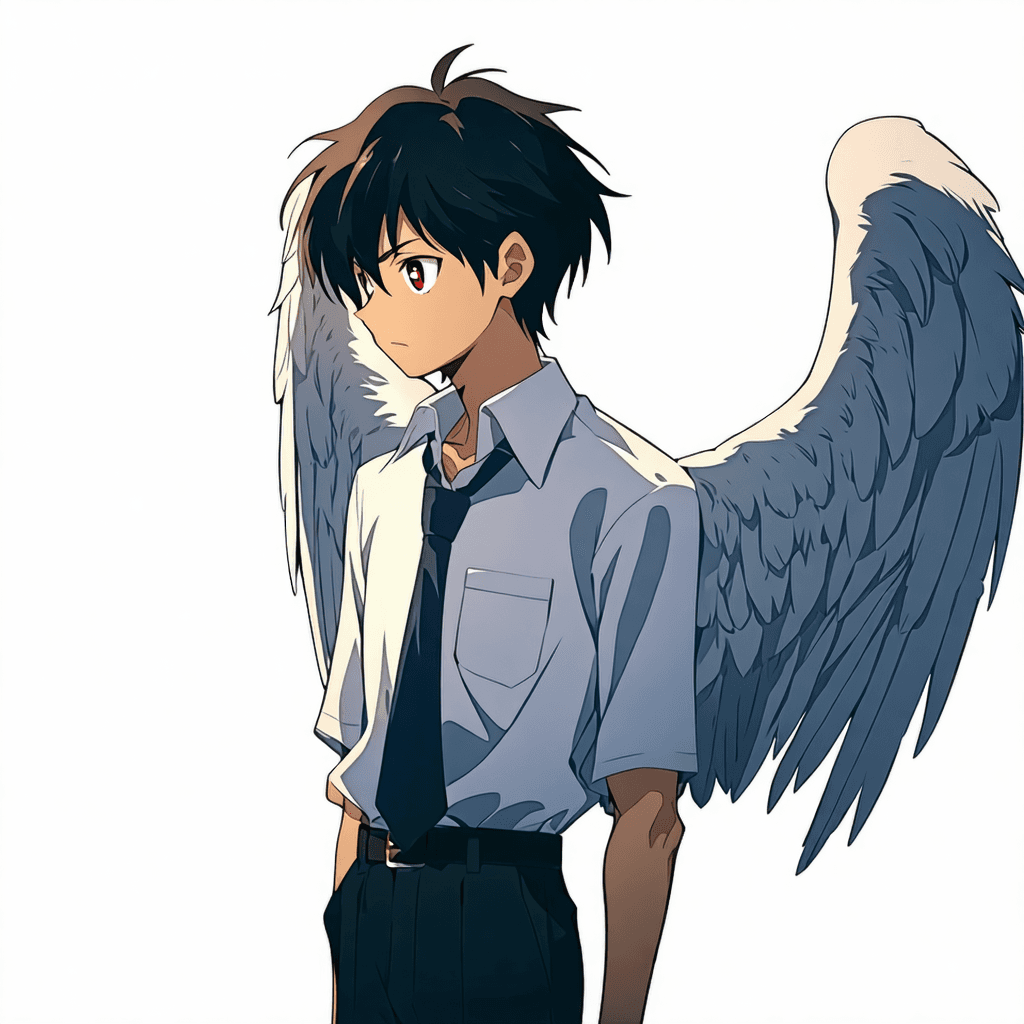 AI generated: higurashi style anime angel boy
