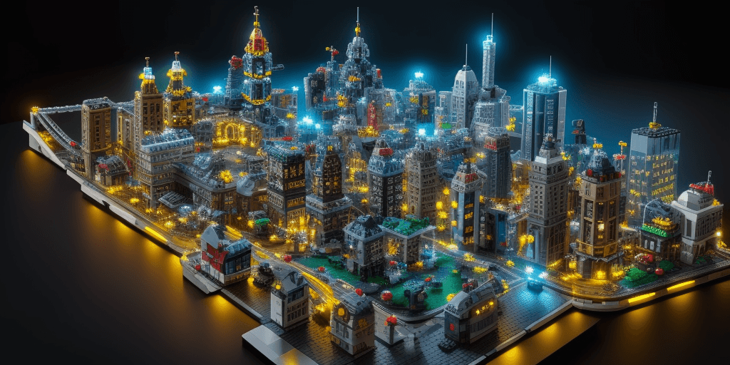 AI generated: a lego city with lights