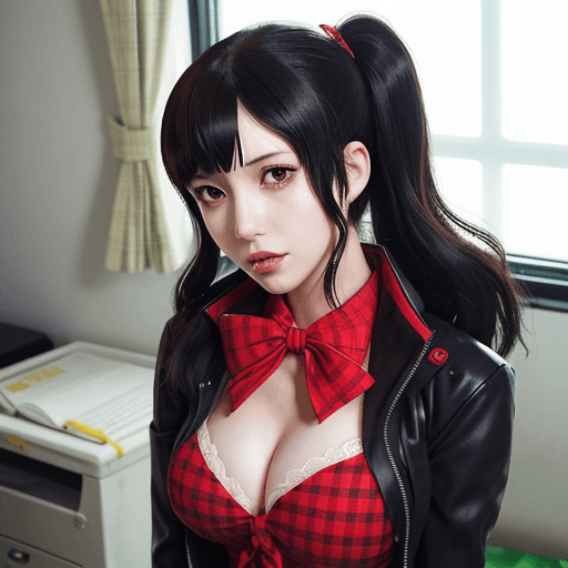 AI generated: Rise Kujikawa from Persona 4, in a mating press by Akira Kursu from Persona 5
