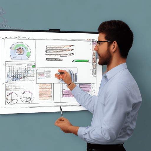 AI generated: png white background, person presenting a plan on a whiteboard, in the style of animated illustratio...