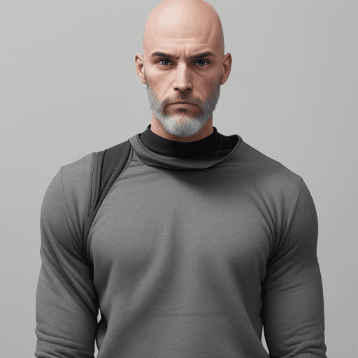 AI generated: front view, capture a urban sweat shirt, technical materials, man model, a bald head and beard, fabr...
