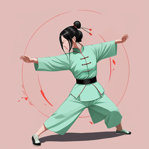 AI generated: An illustration of Lin Daiyu playing Tai Chi in Dream of the Red Chamber, Gemma Correll, photo-manip...