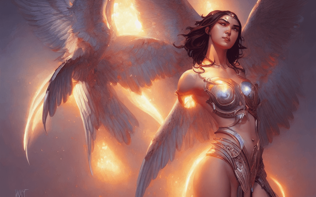 AI generated: a melting heart made of light, portrait of a Amazon valkyrie , (art by wlop:1.2), dynamic lighting, ...