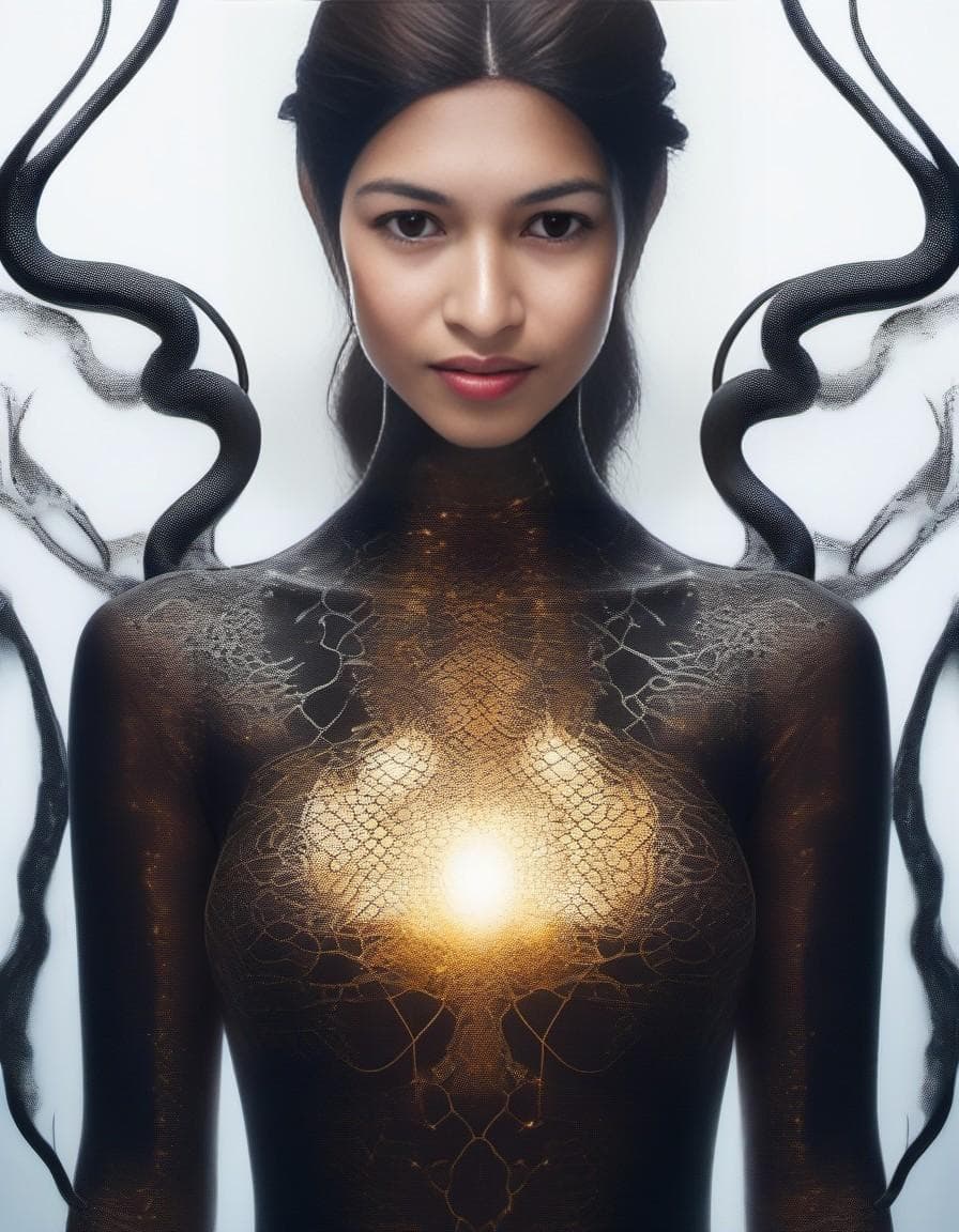 AI generated: Portrait of a beautiful gir with venom symbiote, perfect symmetrical body, perfect body, highly deta...