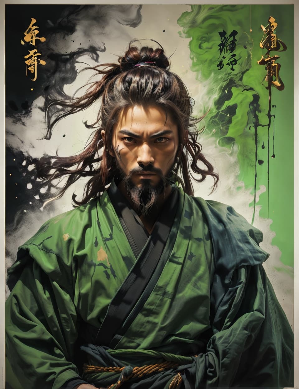 AI generated: a painting of a man with long hair, a poster by Wu Zuoren, cgsociety contest winner, fantasy art, of...